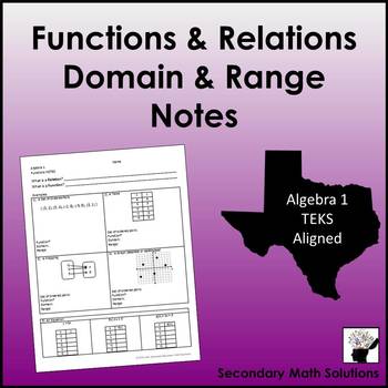 Preview of Functions & Relations, Domain & Range Notes
