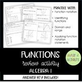 Functions Review Activity: Algebra