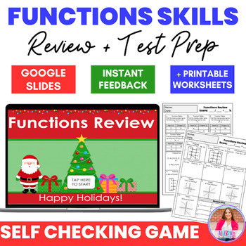 Preview of Functions Skills Algebra 1 Review Fun Christmas Holiday Theme Google Slides Game