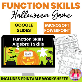 Preview of Functions Skills Algebra Review Halloween Theme Google Slides Powerpoint Game