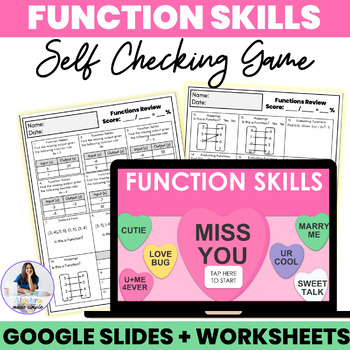 Preview of Functions Skills Valentine's Day Theme Algebra 1 Review Game Google Slides