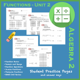 Functions Unit 2 Set - Student Practice Worksheets