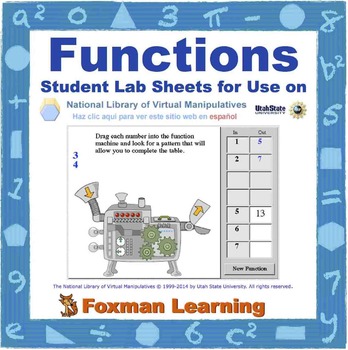 Preview of Functions -- Virtual Manipulatives Lab for Middle School Math Common Core