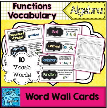 Preview of Functions Vocabulary Word Wall Cards