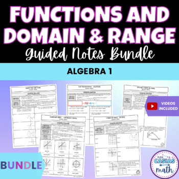 Preview of Functions and Domain and Range Algebra 1 Guided Notes Lessons BUNDLE