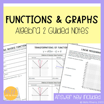 Preview of Functions and Graphs Guided Notes Bundle | Algebra 2 | No Prep