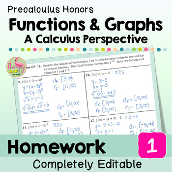Preview of Functions and Graphs Homework (Unit 1 Precalculus)