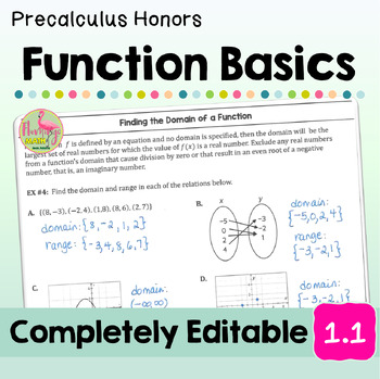 Preview of Function Basics (Unit 1 Precalculus)