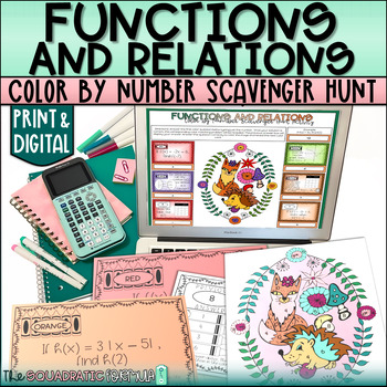 Preview of Functions & Relations Color by Number Scavenger Hunt Activity - Print & Digital