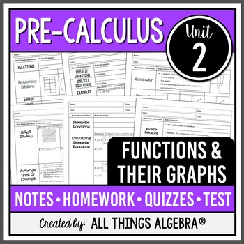 Preview of Functions and Their Graphs (PreCalculus Unit 2) | All Things Algebra®