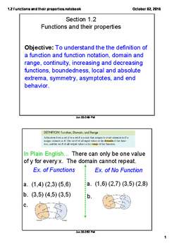 Preview of Functions and Their Properties Advanced Math/Pre Calculus  Mini Lesson