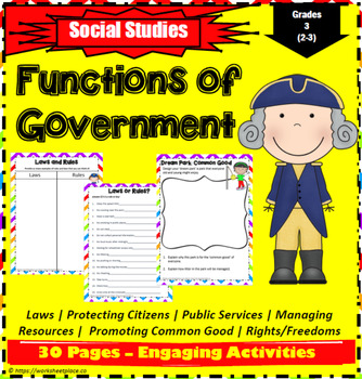 Preview of Functions of Government - Civics 2nd-3rd Grade Digital and Prinbtable 