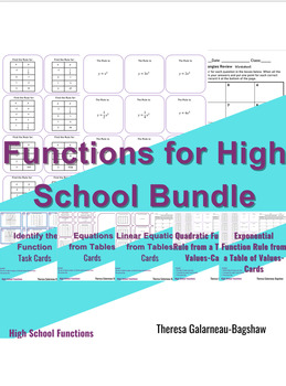 Preview of Functions (table of values to rules task cards, identify the type) Bundle