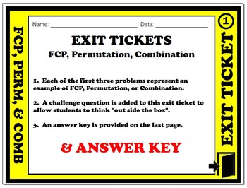 Preview of Exit Ticket - Fundamental Counting Principle, Permutation, & Combination