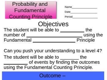 Preview of Fundamental Counting Principle and Probability Student Notes Powerpoint