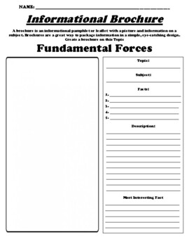 Preview of Fundamental Forces "Informational Brochure" Worksheet & WebQuest