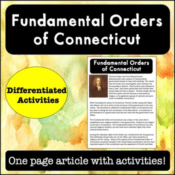 Preview of Fundamental Orders of Connecticut Reading Passage and Activities