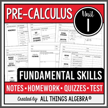 Preview of Fundamental Skills (PreCalculus Curriculum Unit 1) | All Things Algebra®