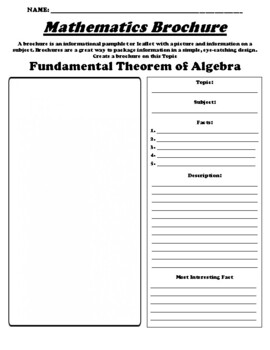 Preview of Fundamental Theorem of Algebra "Informational Brochure" Worksheet & WebQuest