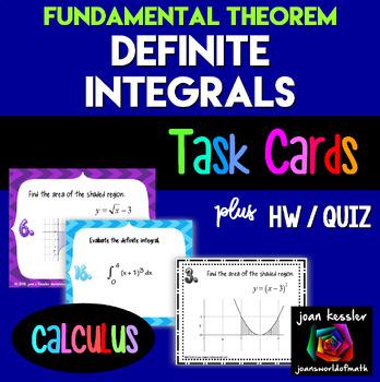 Preview of Fundamental Theorem of Calculus Definite Integral Task Cards and HW