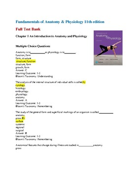 Preview of Fundamentals of Anatomy & Physiology 11th edition Test Bank