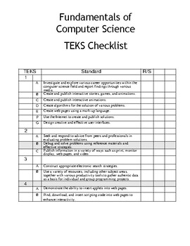 Preview of Fundamentals of Computer Science TEKS Checklist