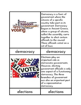 Preview of Fundamentals of Democracy - Three/Four Part Cards