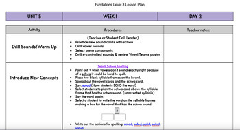 Preview of Fundations- Grade 3 (Level 3) Unit 5 Lesson Plan