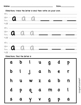 Preview of Fundations Handwriting Practice and Letter Find (Lowercase Letters)