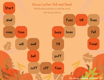 Preview of Fundations Level 1 Unit 4 Fall Bonus Letters Game (-ff, -ll, -ss, -zz)