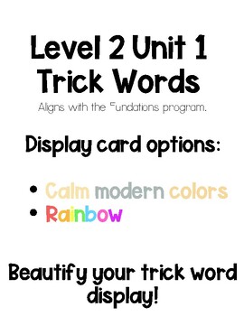 Preview of Fundations Level 2 Unit 1 Trick Words Display Cards