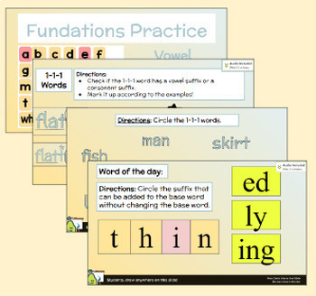 Preview of Fundations- Level 3- Unit 2- Week 1-3: Peardeck- 1-1-1 Words & Suffixes - Bundle