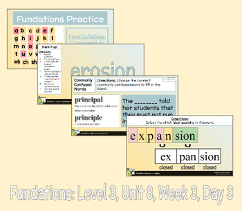 Preview of Fundations-Level 3-Unit 8-Week 1-3: Peardeck Bundle- 'stle', 'sion', & 'tion'
