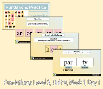 Preview of Fundations- Level 3- Unit 9- Week 1- Peardeck Bundle- R-Controlled Syllables