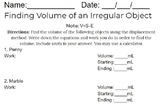 Finding Volume of an Irregular Object Worksheet