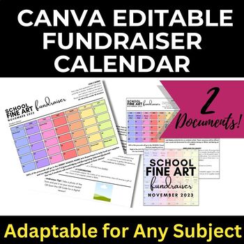 Preview of Fundraiser Calendar - Canva Editable: Art, Chorus, Theater, Band, Electives