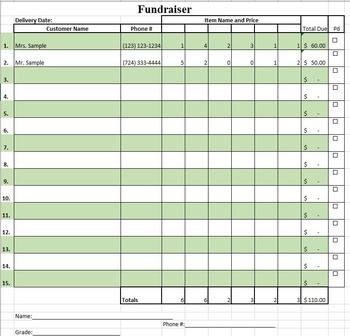 Preview of Excel Spreadsheet -- Form -- Fundraiser