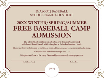 Baseball Tickets Gift Certificate Template - GCT  Gift certificate template,  Baseball ticket gift, Certificate templates