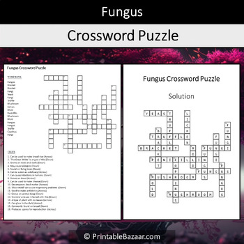 Fungus Crossword Puzzle Worksheet Activity by Crossword Corner TPT