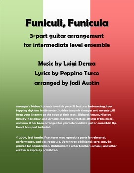 Preview of Funiculi, Funicula (Sheet Music for Intermediate Level Guitar Ensemble)