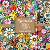 Funky Daisies Set 4 - Transparent Watercolor Pattern Papers