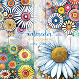 Funky Daisy Splashes Set 2 - Watercolor Floral Background 