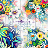 Funky Daisy Splashes - Watercolor Floral Background Elements