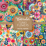 Funky Flowers Set 8 - Watercolor Spring Floral Pattern Papers