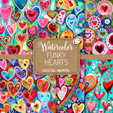 Funky Hearts Set 2 - Watercolor Pattern Papers