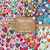 Funky Hearts Set 3 - Watercolor Pattern Papers - Clipart B