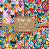 Funky Hearts Set 7 - Watercolor Pattern Papers