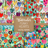 Funky Hearts - Transparent Watercolor Pattern Papers
