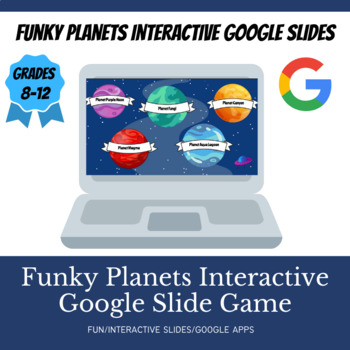 Preview of Funky Planet Video Game-Style Interactive Google Slide Template