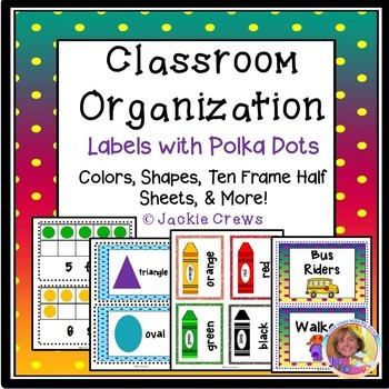 Preview of Classroom Organization Labels with Polka Dots